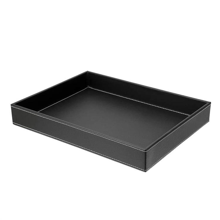 Black Leather Storage Tray - Full View