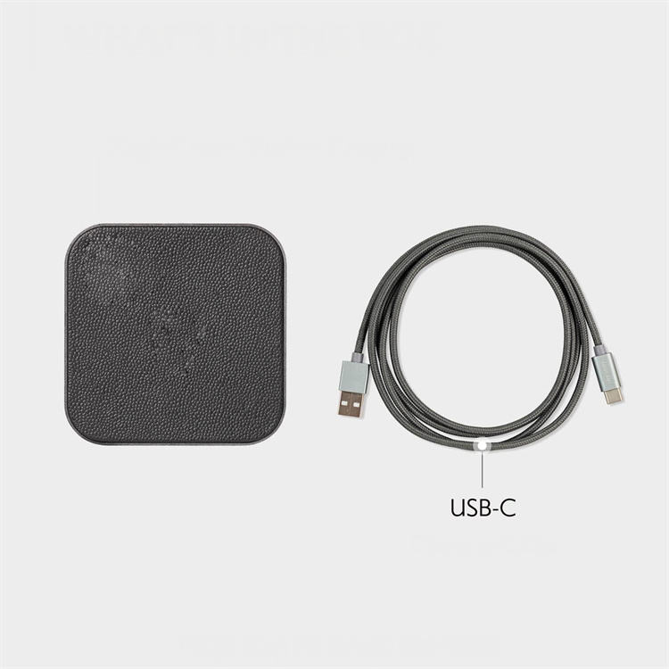 Faux Leather Wireless Charger + USB-C Cable